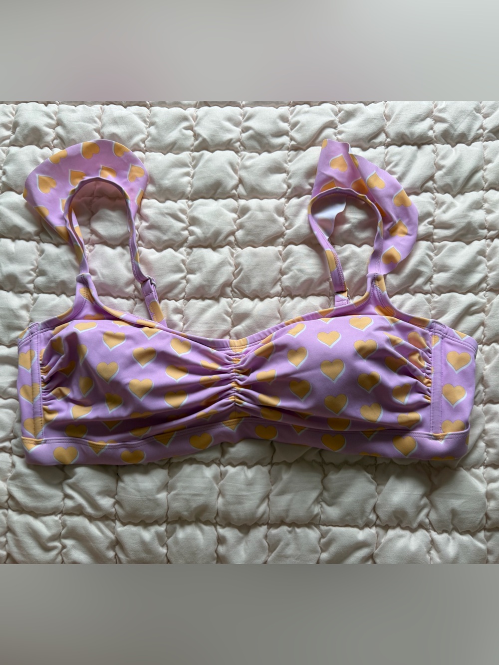 Lavender Heart Print Bikini Top - Yellow Hearts